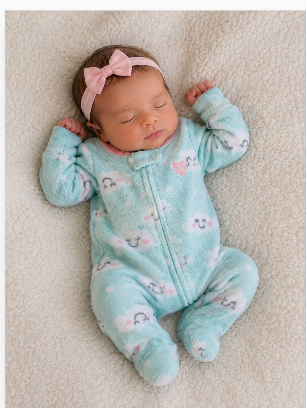 Hurley Mint and Pink Cloud Print Fleece Footed One-Piece